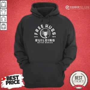Nice Free Hugs Alien Facehugger Building Better Worlds 1979 Hoodie in dark gray, front view with kangaroo pocket and adjustable drawstring hood