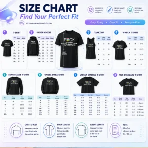 Size chart for Awesome Fck Your Fascist Pancakes Alberta Flag with measurements in inches and cm