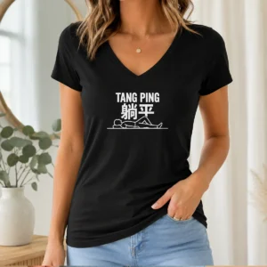 Good Tang Ping Lying Flat Anti Hustle Culture V-Neck Shirt
