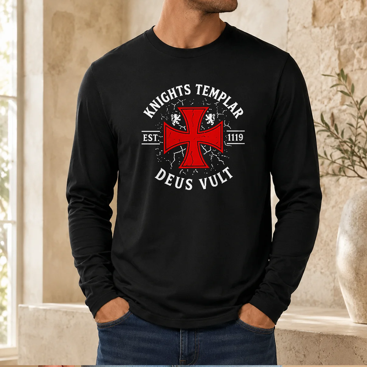 Hot Knights Templar Est 1119 Deus Vult Crusader Long Sleeve Shirt