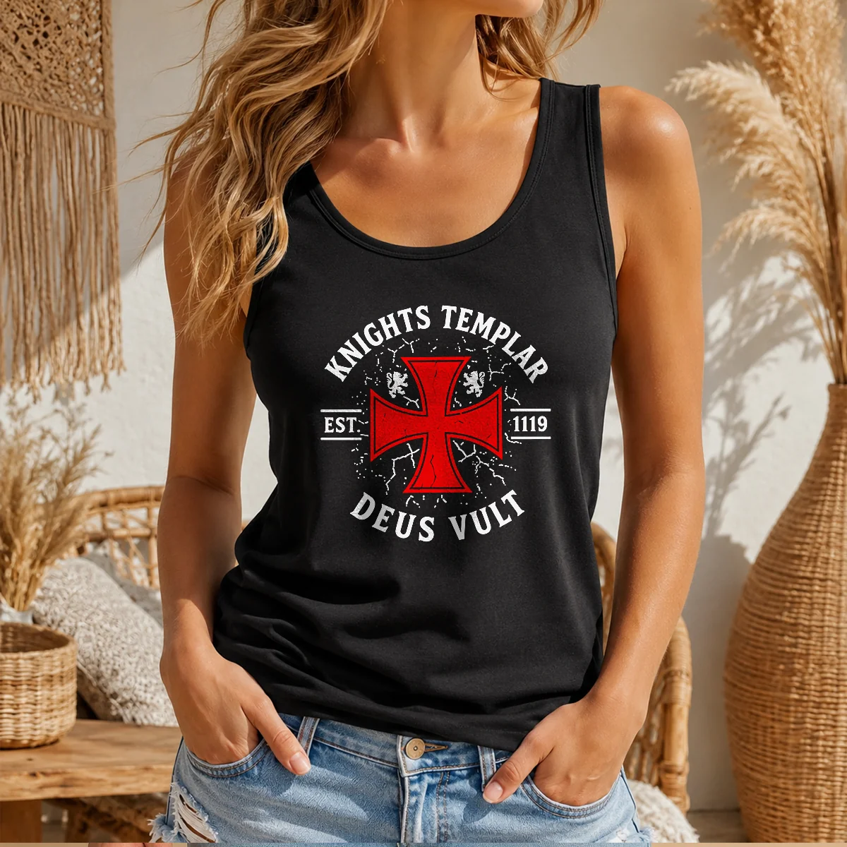 Hot Knights Templar Est 1119 Deus Vult Crusader Tank Top