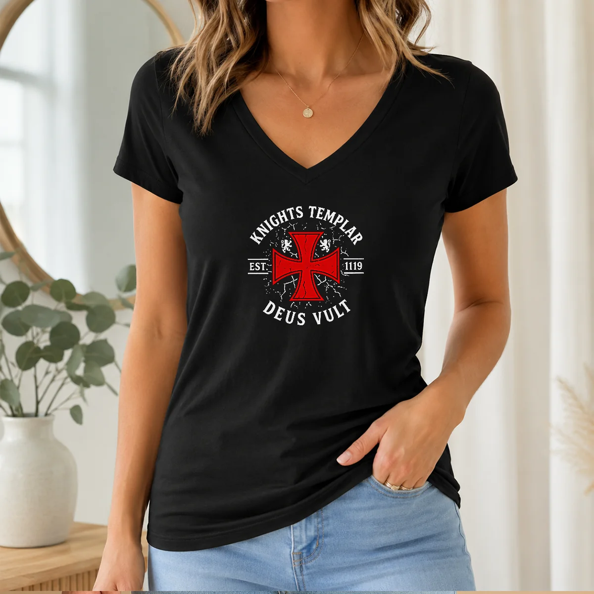 Hot Knights Templar Est 1119 Deus V-Neck Shirt Hot Knights Templar Est 1119 Deus V-Neck Shirt