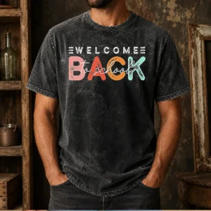 Hot Welcome Back To School Distressed Typography Washed T-Shirt
