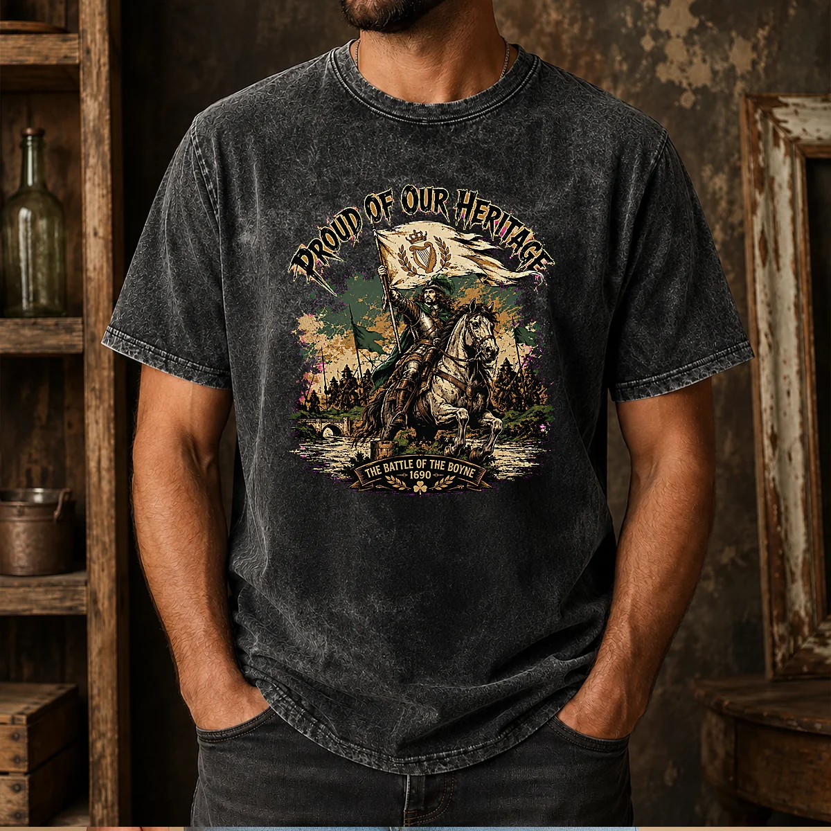 Nice Battle Of The Boyne Heritage Pride Washed T Shirt showing soft fabric and vintage wash effect