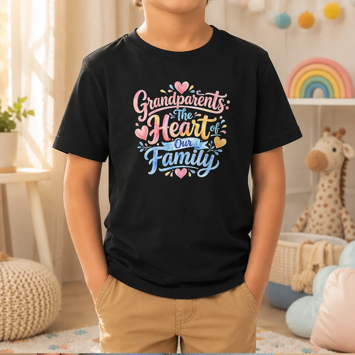 Nice Grandparents Day Heart Of Our Family Watercolor Kids T-Shirt