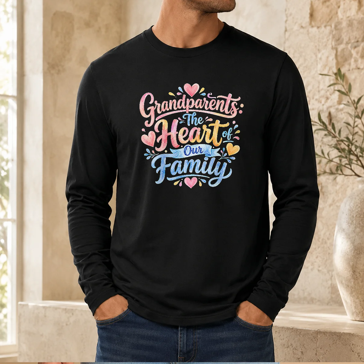 Nice Grandparents Day Heart Of Our Family Watercolor Long Sleeve Shirt