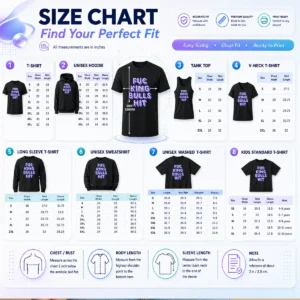 Size chart for Pretty Awesome Fcking Bullshit Typography Funny Slogan with measurements in inches and cm