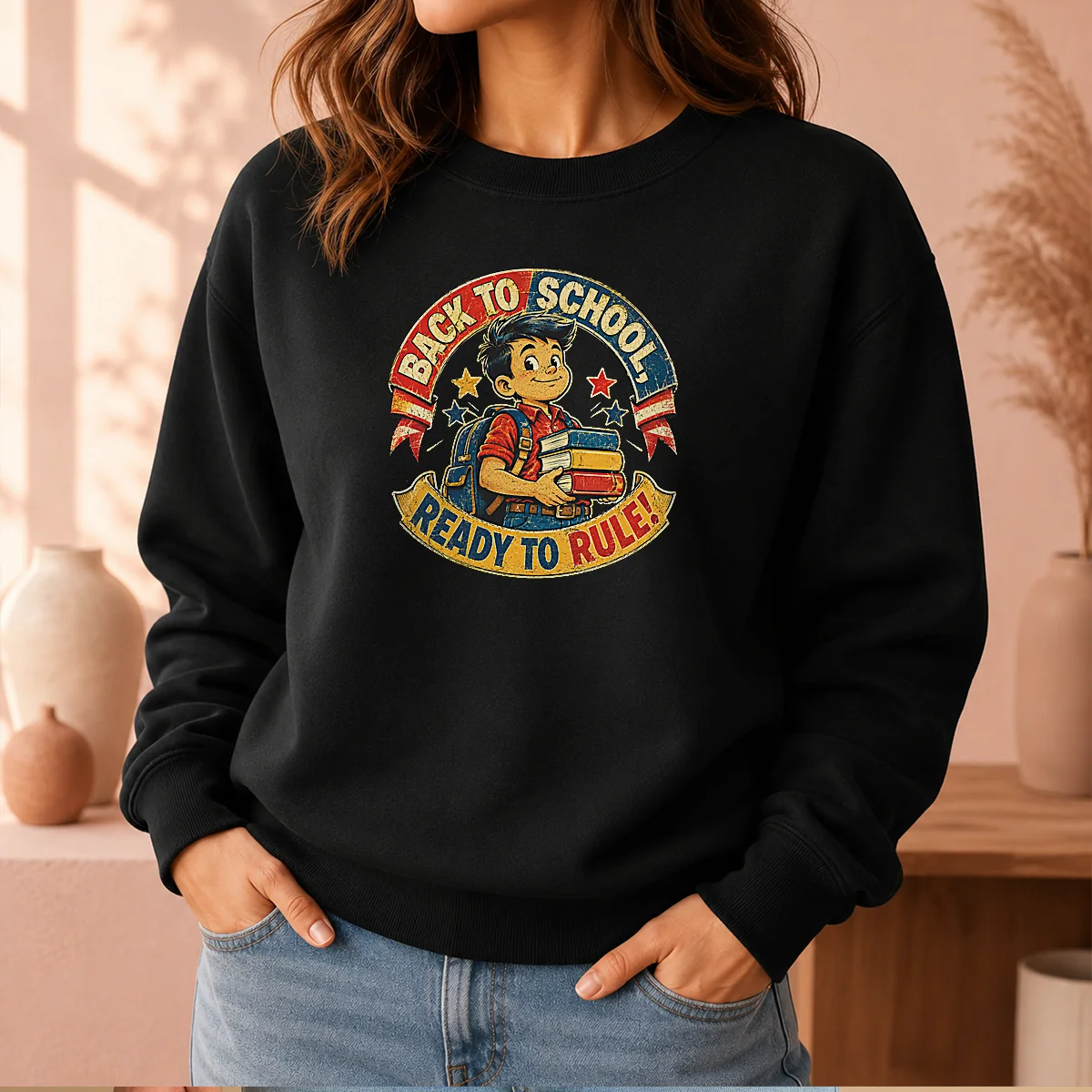 Pretty Back To School Ready To Rule Retro Distressed Sweater