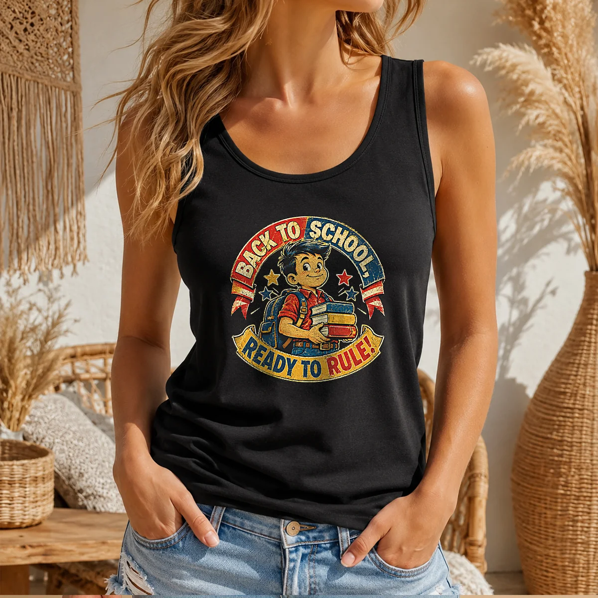 Pretty Back To School Ready To Rule Retro Distressed Tank Top