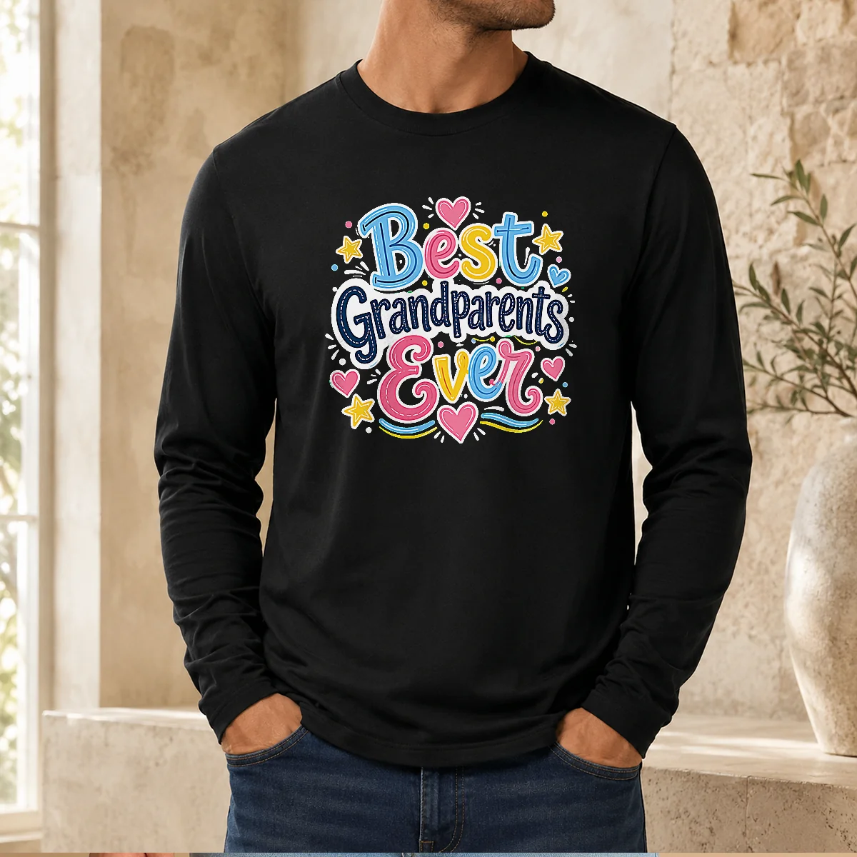 Pretty Best Grandparents Ever Doodle Long Sleeve Shirt