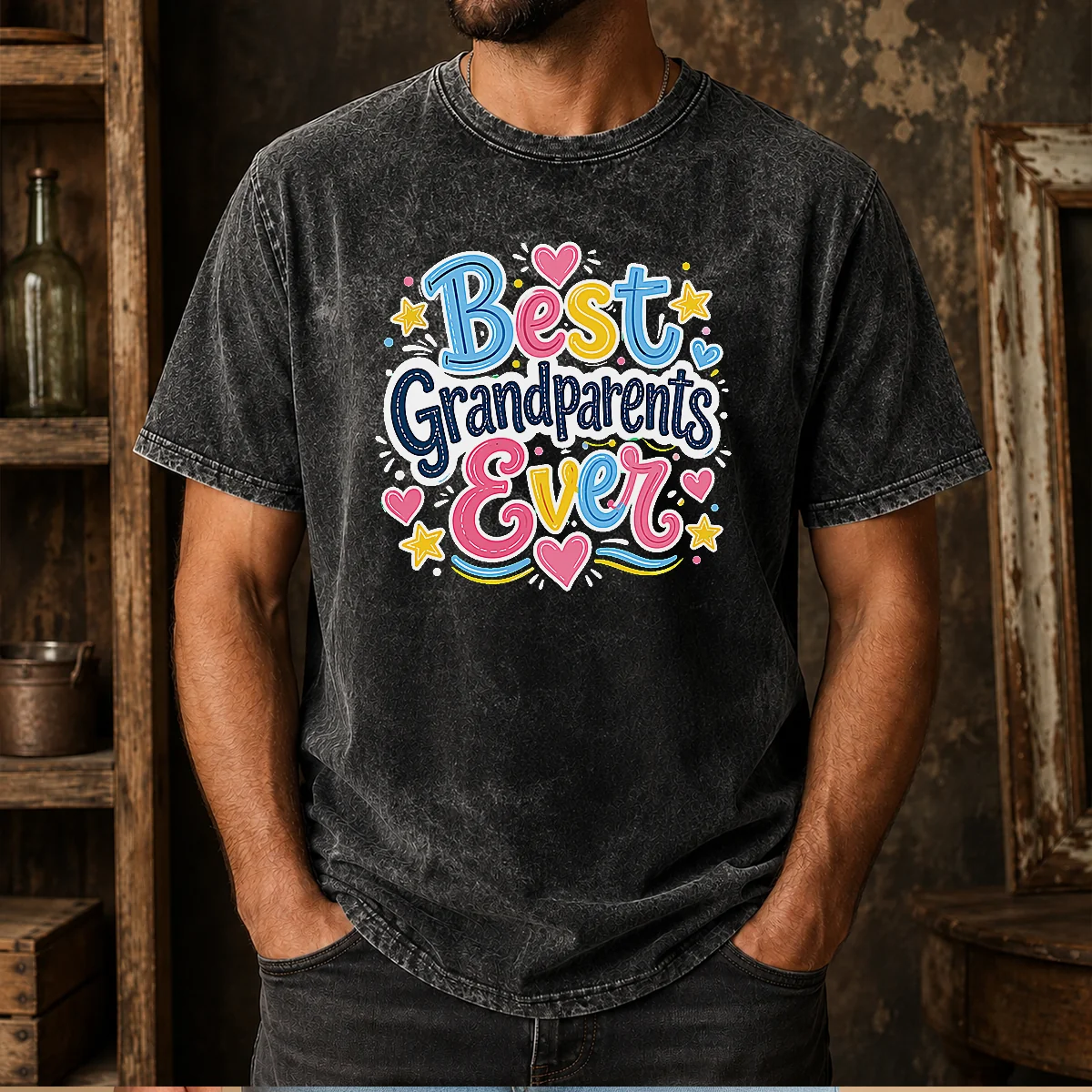 Pretty Best Grandparents Ever Doodle Washed T-Shirt