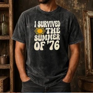 Pretty I Survived The Summer Of 1976 Retro Washed T Shirt in soft cotton with vintage wash effect