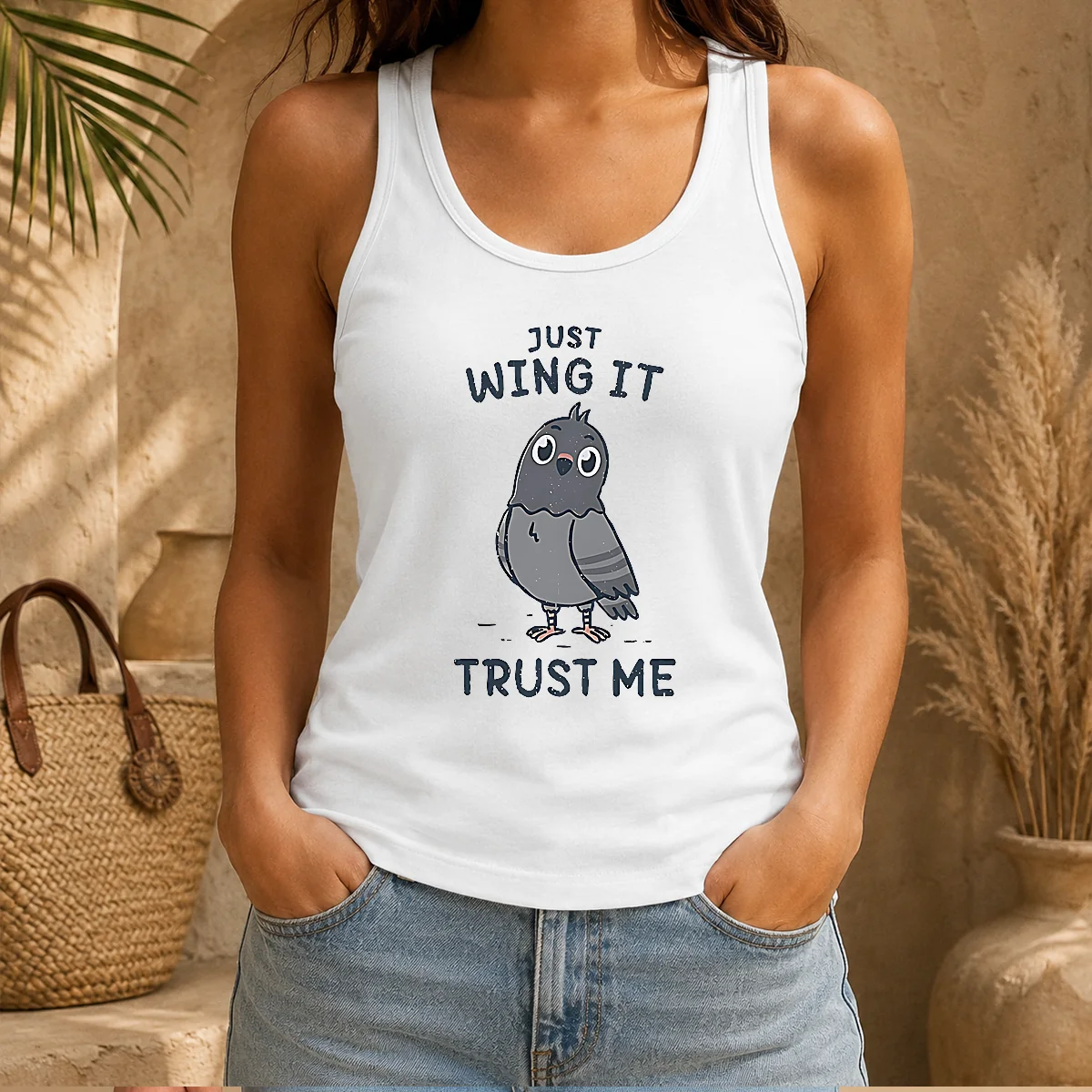 Funny Just Wing It Trust Me Cute Pigeon Bird Tank Top