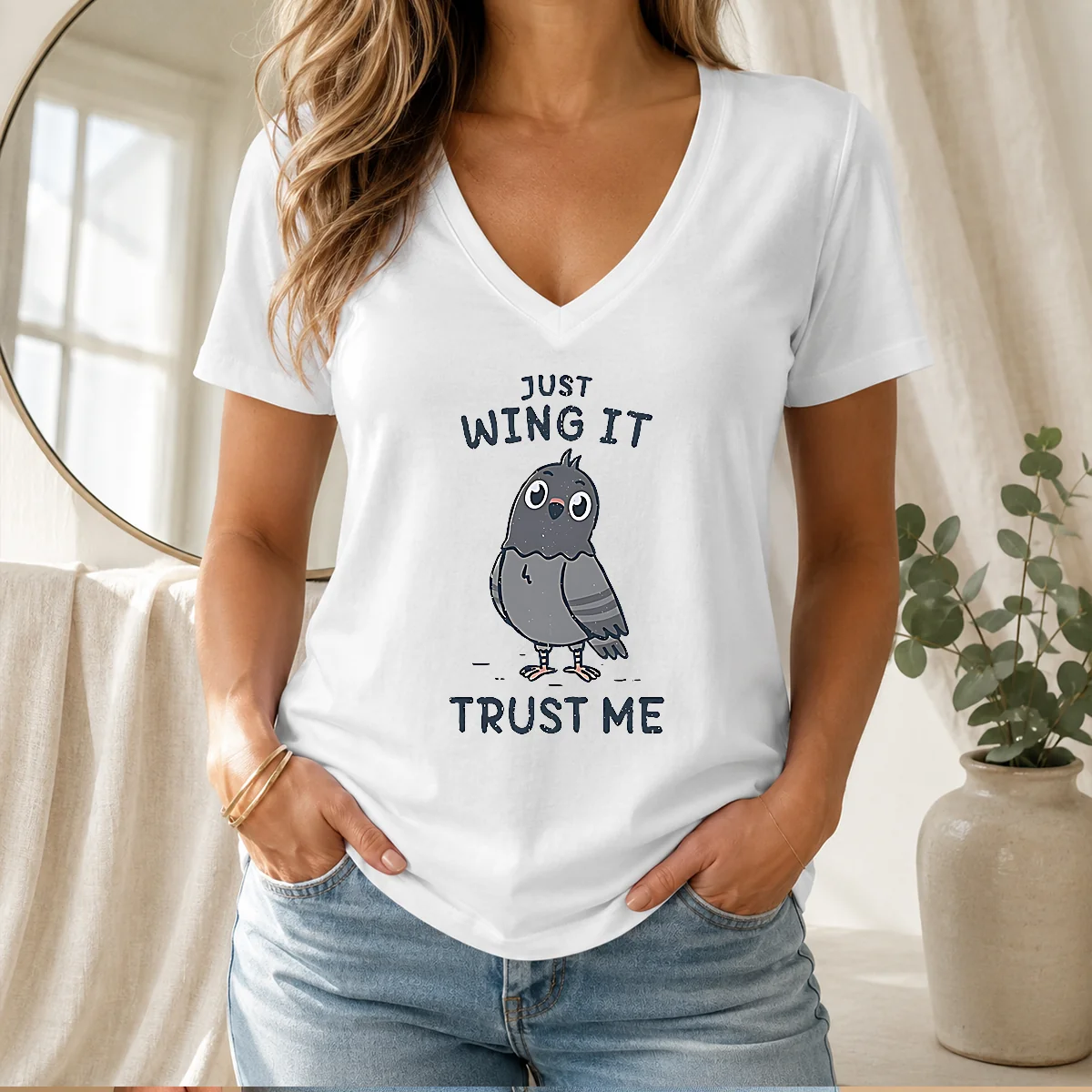 Funny Just Wing It Trust Me V-Neck Shirt Funny Just Wing It Trust Me V-Neck Shirt