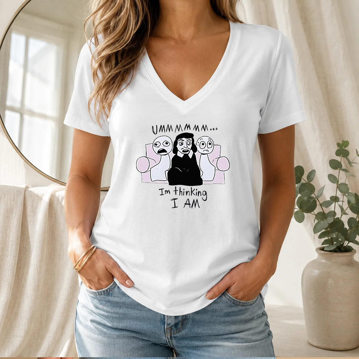Nice René Descartes Ummmm Im Thinking V-Neck Shirt Nice René Descartes Ummmm Im Thinking V-Neck Shirt