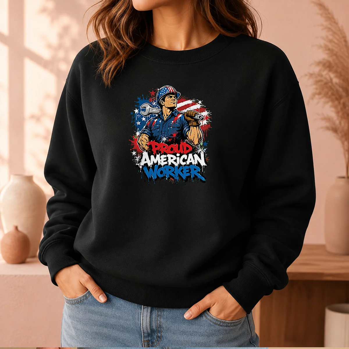 Official Good American Labour Day Proud Worker Graffiti Sweater