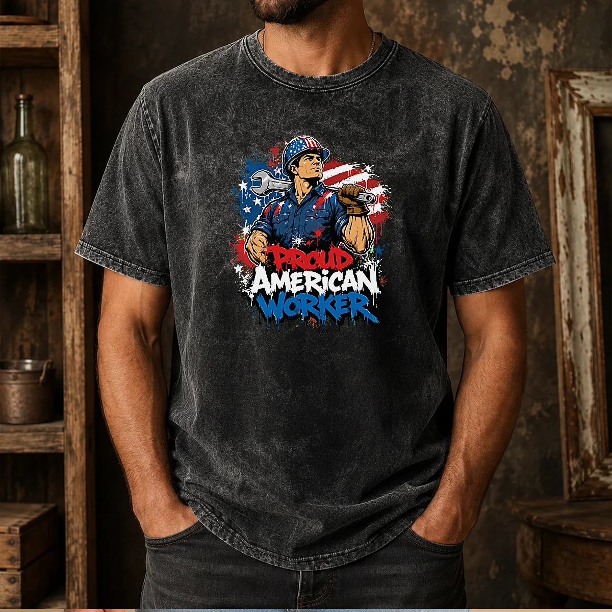Official Good American Labour Day Proud Worker Graffiti Shirt - Image 8