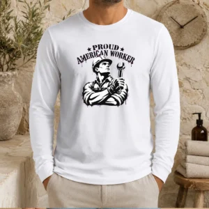 Official Pretty Labour Day Proud American Worker Stencil Long Sleeve Shirt