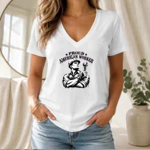Alternative view of Official Pretty Labour Day Proud American Worker Stencil Shirt