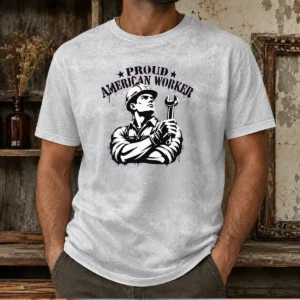 Official Pretty Labour Day Proud American Worker Stencil Washed T-Shirt