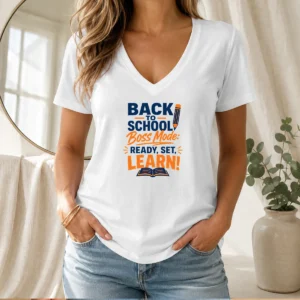 Pretty Premium Back To School Boss Mode Minimalist Typography V-Neck Shirt